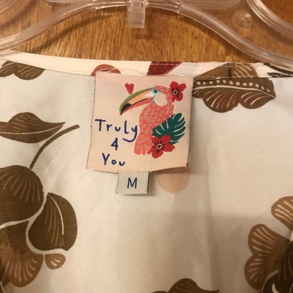 Truly 4 You Anthropologie Cream/ Brown flowers Flowy puff sleeve Maxi Dress - Picture 4 of 5